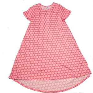 NEW LuLaRoe Carly L Pink Polka Dot Swing Dress High Low Flowy NWT Short Sleeve